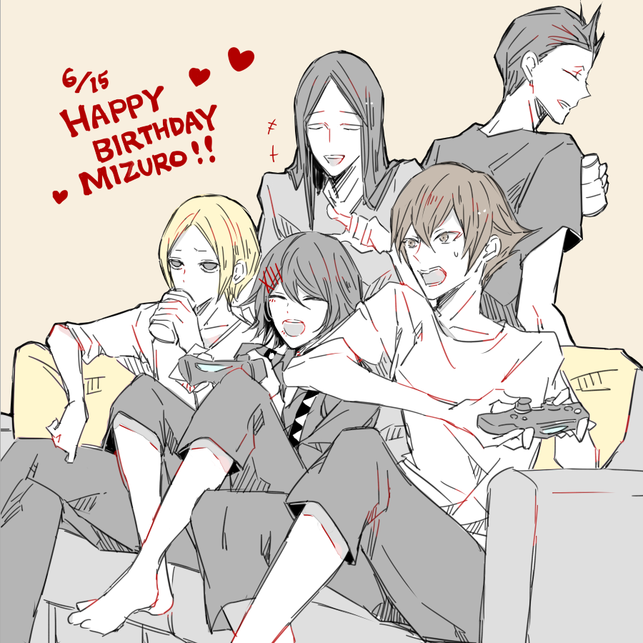 5boys, abara_hanbee, awara_kayu, bangs, black_hair, blonde_hair, brown_hair, closed_eyes