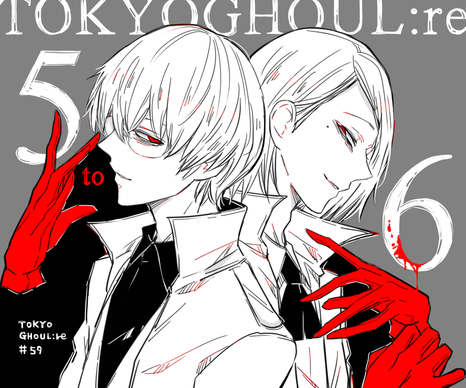2boys, adjusting_clothes, adjusting_gloves, awara_kayu, bangs, black_reaper, black_shirt, collared_shirt