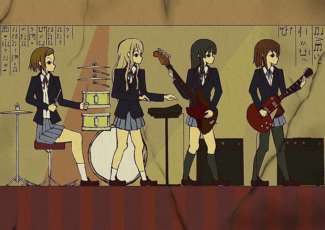 ashiyu_(ashmouautz), egypt, egyptian, fine_art_parody, hieroglyphics, hirasawa_yui, k-on!, kotobuki_tsumugi