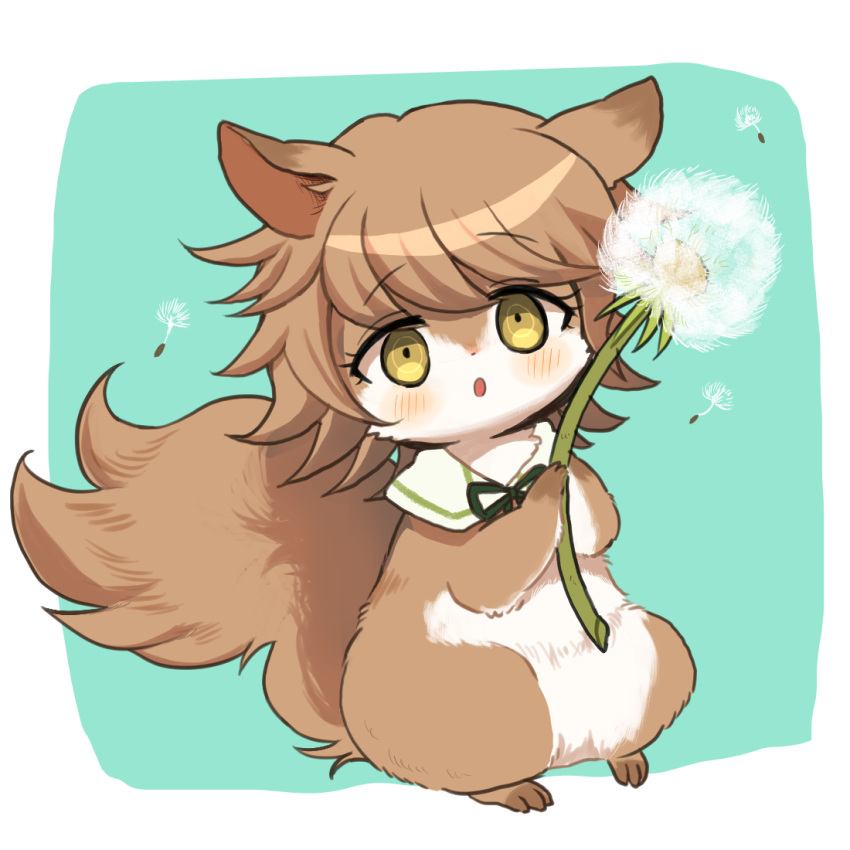 1girl, :o, animal_ears, animalization, bangs, black_ribbon, blush, brown_hair