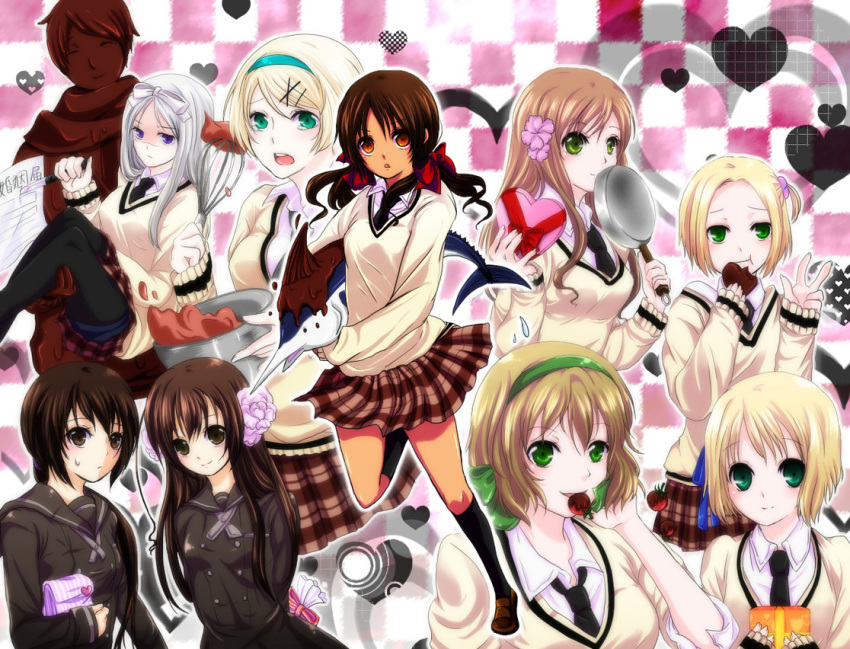 belarus_(hetalia), belgium_(hetalia), blonde_hair, brown_eyes, brown_hair, chocolate, dark_skin, eating
