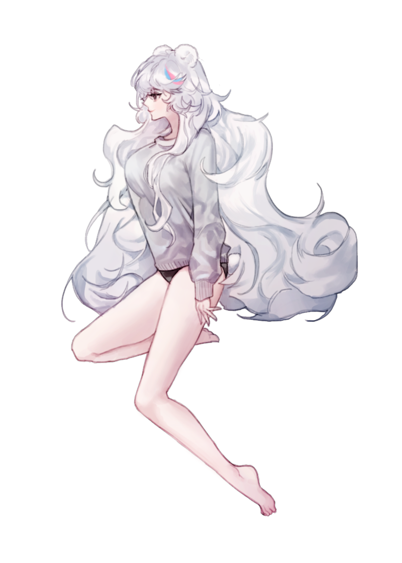 1girl, animal_ears, arknights, bear_ears, black_panties, blue_hair, breasts, charo_(morphodrake)