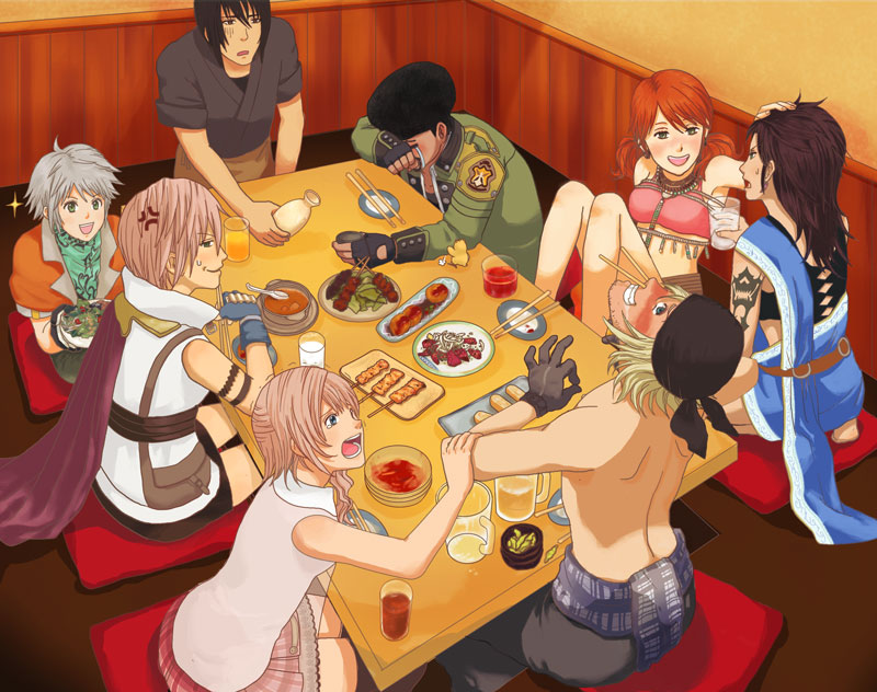beanie, cid_raines, everyone, final_fantasy, final_fantasy_xiii, food, hat, hope_estheim