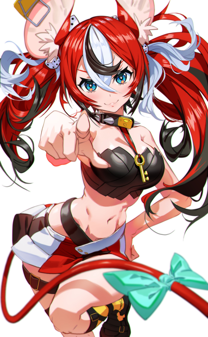 1girl, :3, absurdres, animal_ears, athungkaew, belt, black_hair, blue_eyes