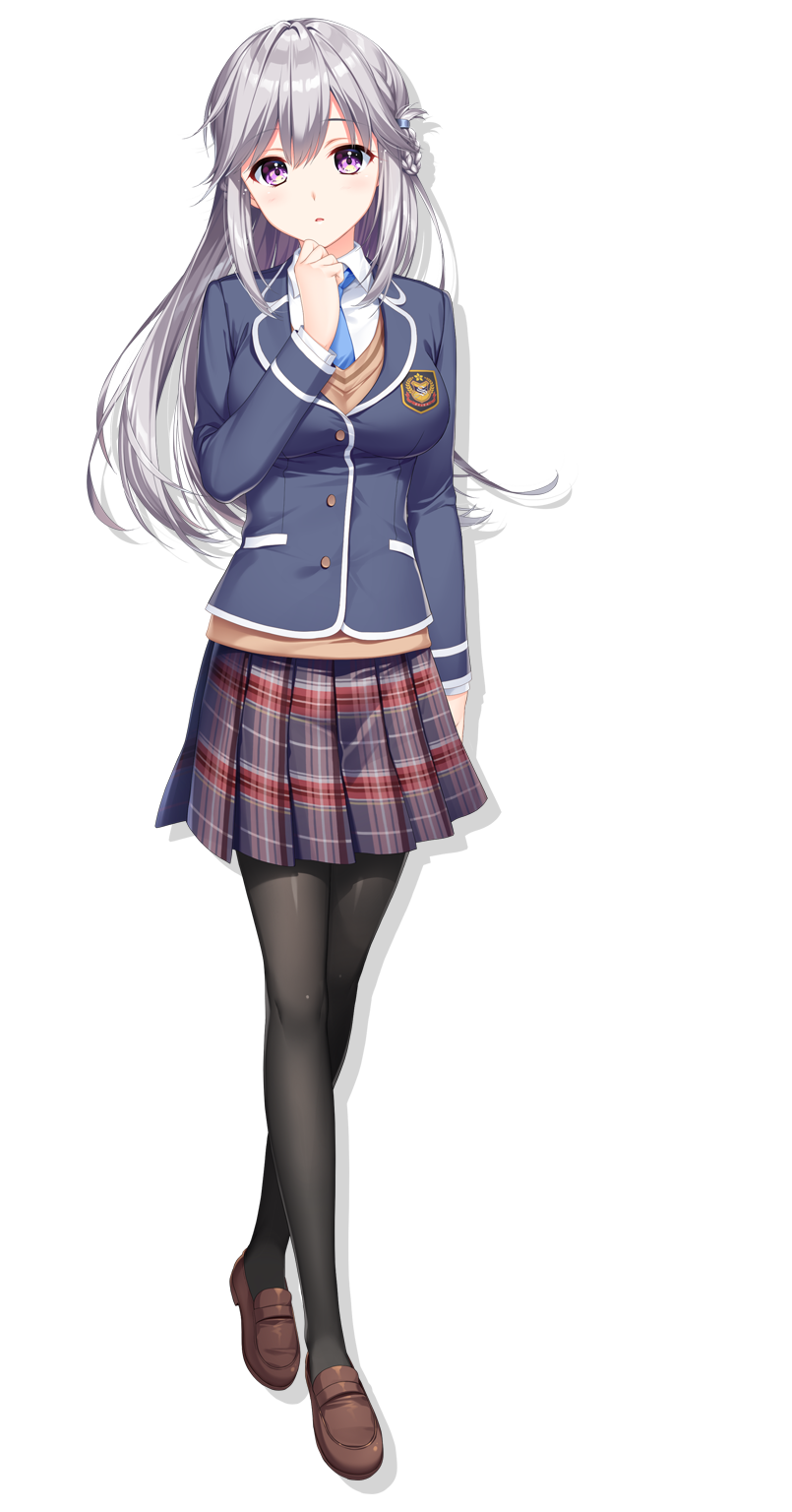 1girl, alpha_(yukai_na_nakamatachi), black_legwear, blazer, blue_neckwear, blush, brown_footwear, collared_shirt