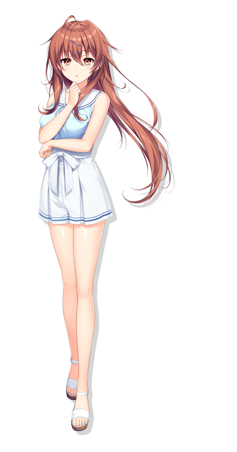 1girl, ahoge, alpha_(yukai_na_nakamatachi), ayase_aisa, bangs, blue_ribbon, brown_eyes, brown_hair