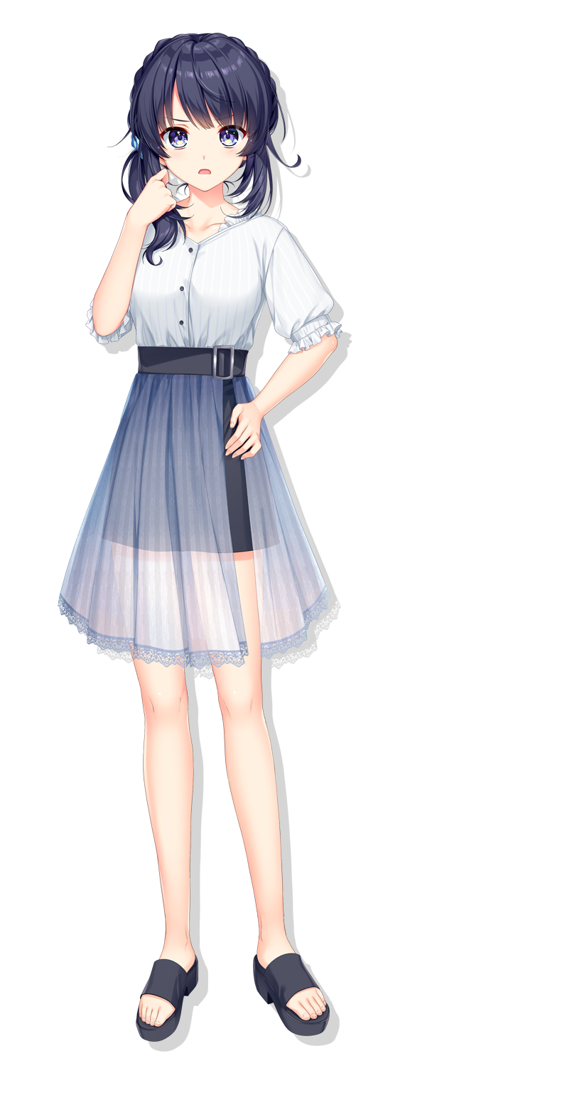 1girl, alpha_(yukai_na_nakamatachi), belt, belt_buckle, black_belt, black_hair, black_skirt, blue_eyes