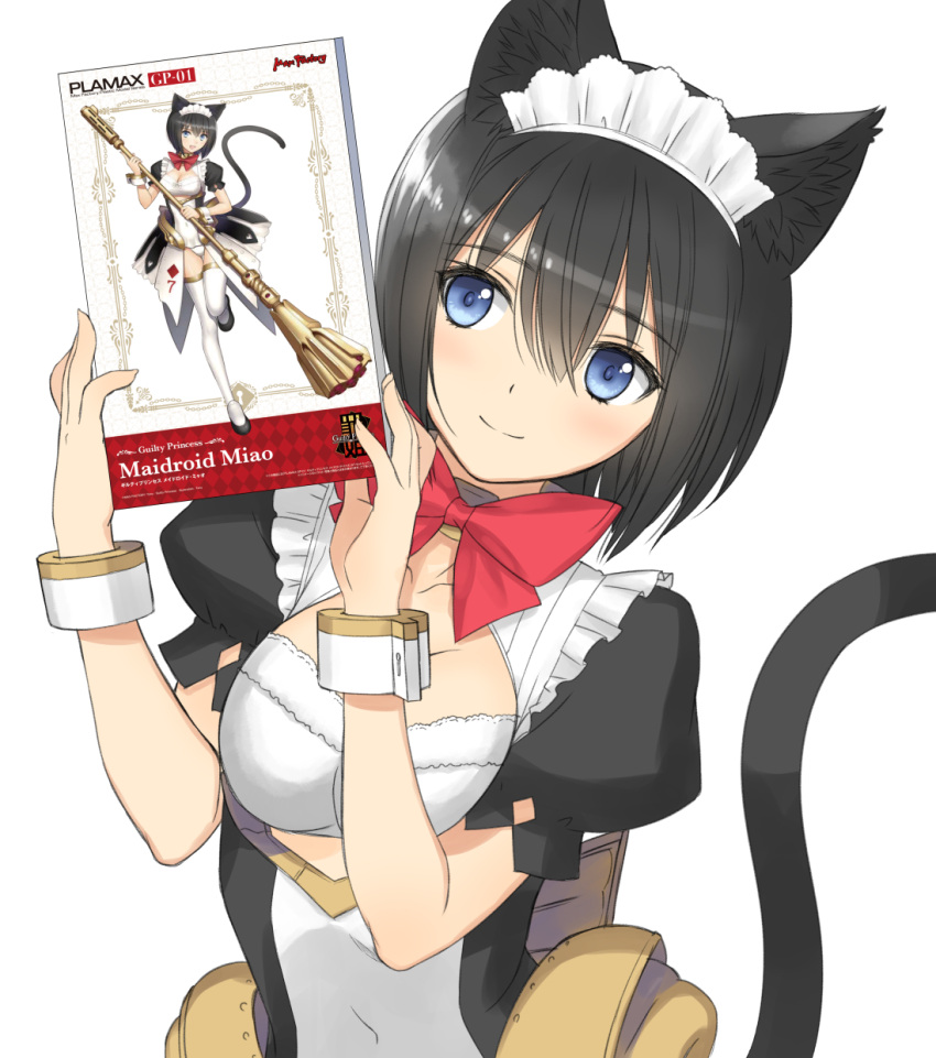 1girl, animal_ears, bangs, black_hair, blue_eyes, bow, breasts, cat_ears