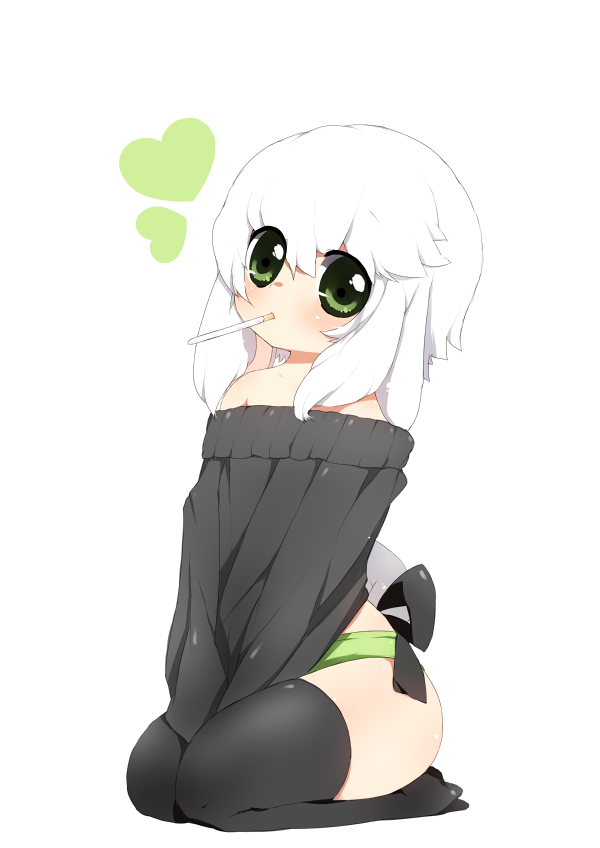 jinichu, kneeling, pocky, solei, thigh-highs, thighhighs, trap, white_hair