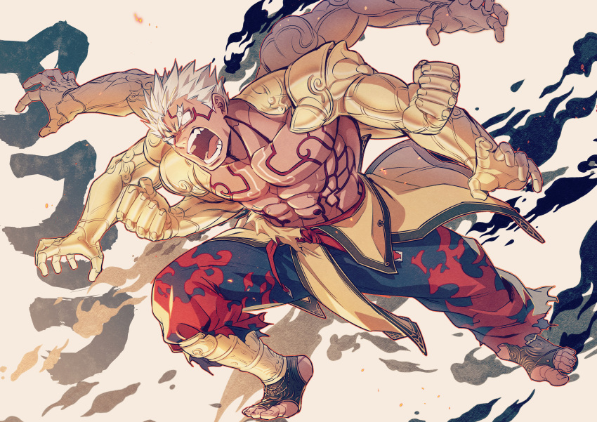 1boy, abs, absurdres, alternate_skin_color, bare_pectorals, character_request, check_character, dark-skinned_male