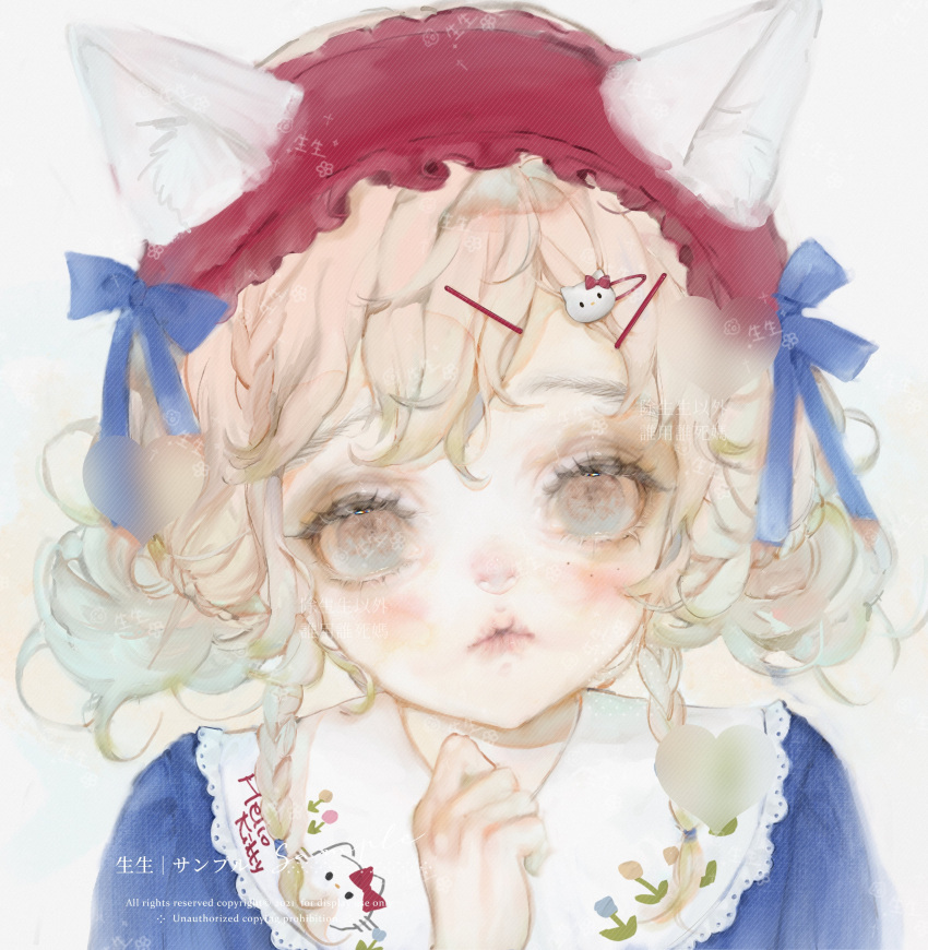 1girl, absurdres, animal_ears, artist_name, bangs, blonde_hair, blush, bow