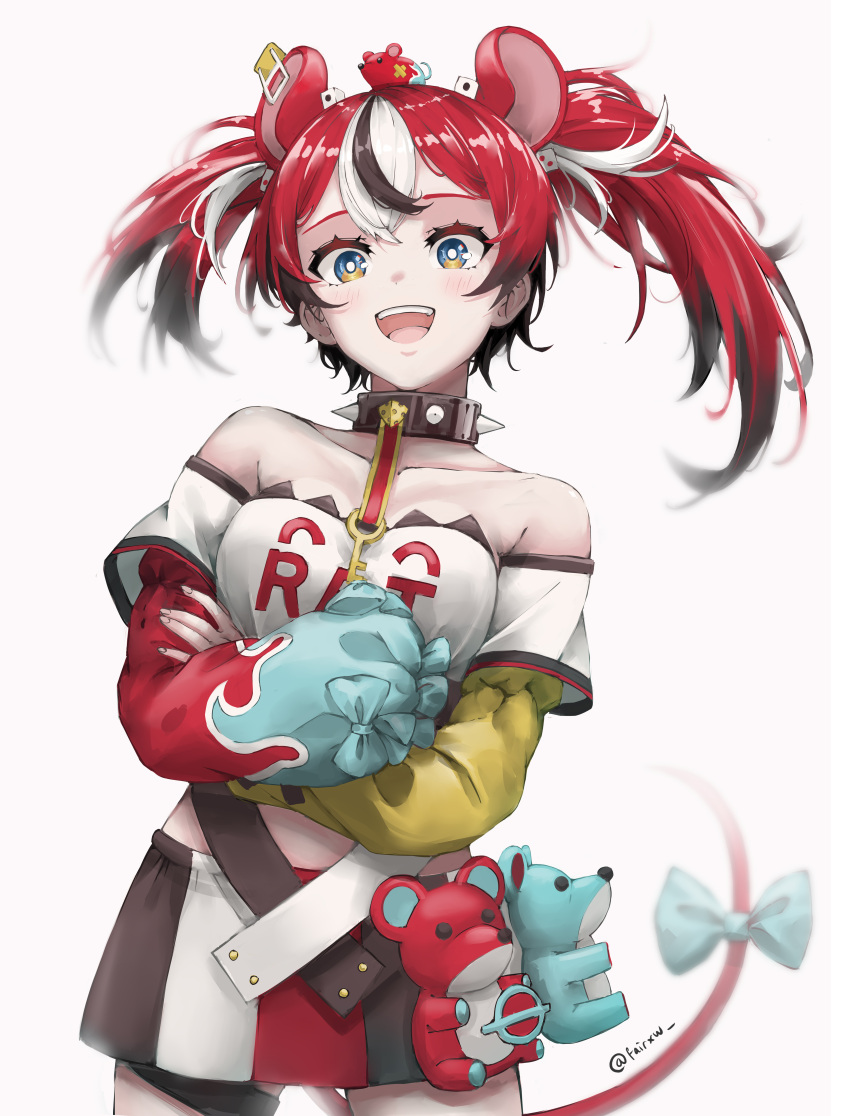 1girl, absurdres, animal_ears, cheese, collar, dice_hair_ornament, fairxw, food