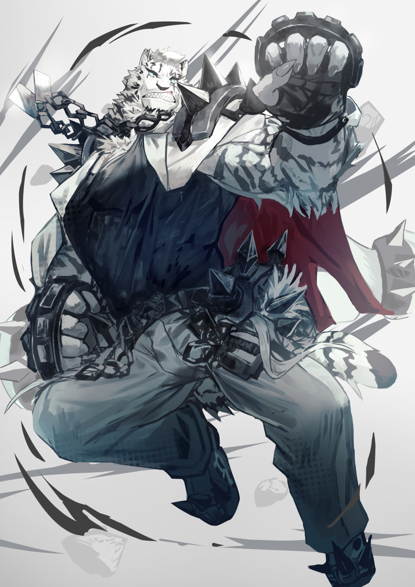 1boy, absurdres, animal_ears, arknights, bannnouyakunta, black_tank_top, chain_necklace, coat
