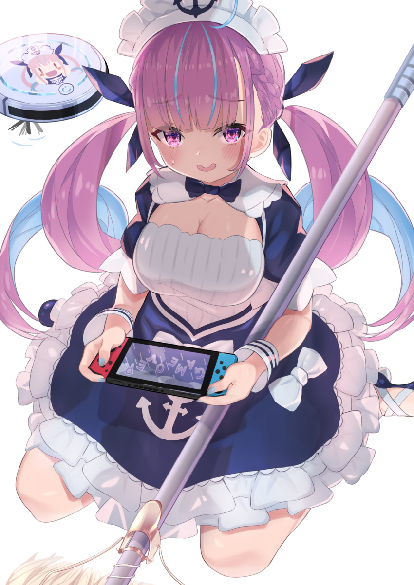 1girl, blush, haku_u_0818, highres, hololive, looking_at_viewer, minato_aqua, nintendo_switch