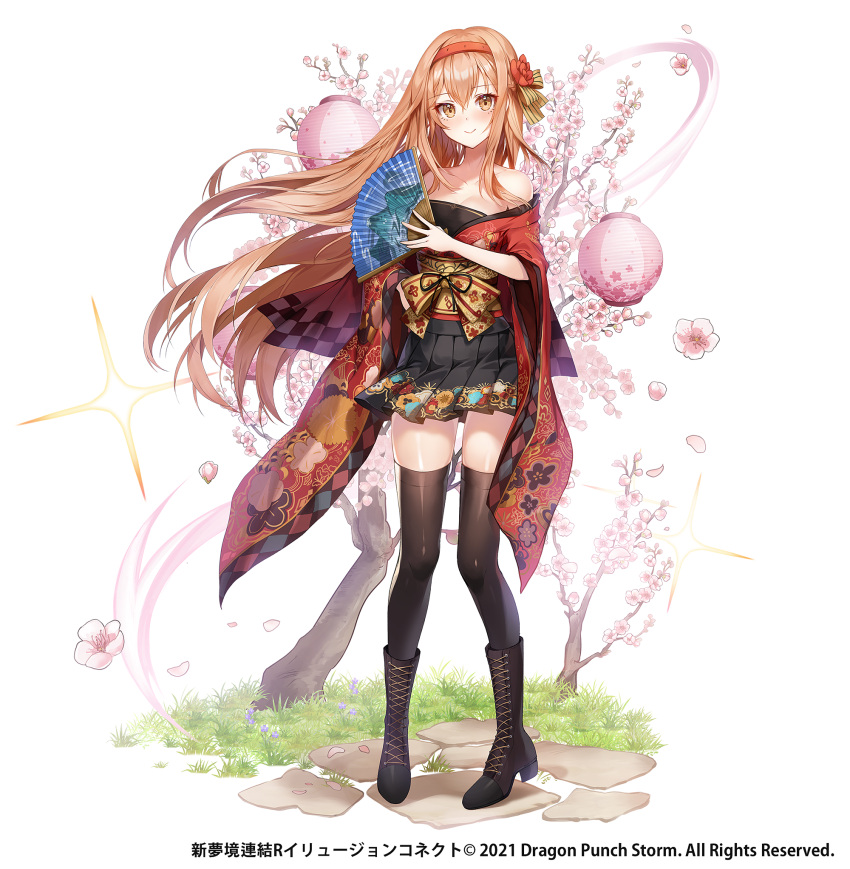 1girl, apple_caramel, bangs, black_footwear, black_legwear, black_skirt, blush, boots