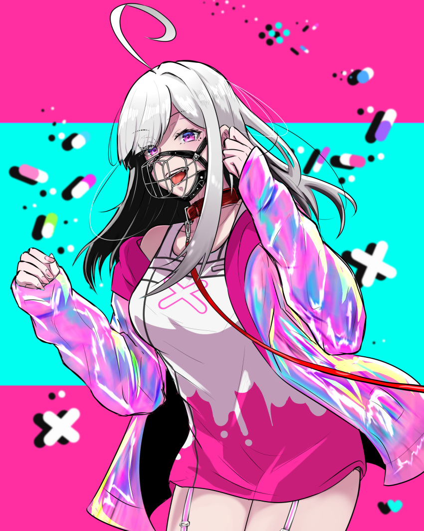 1girl, absurdres, ahoge, grey_hair, highres, long_hair, looking_at_viewer, mole