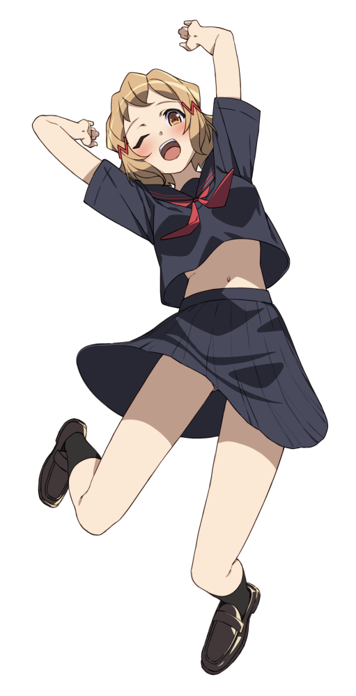 1girl, blonde_hair, blush, breasts, brown_eyes, full_body, hair_ornament, hairclip