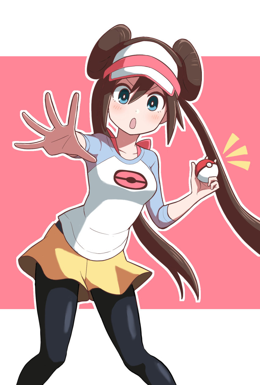 1girl, black_legwear, blue_eyes, blush, bow, breasts, brown_hair, commentary