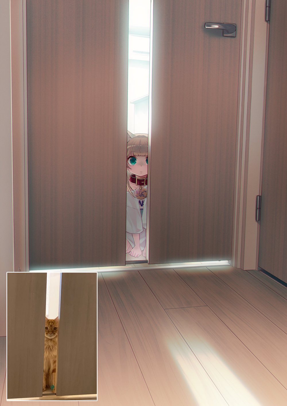 1girl, 40hara, animal_ears, aqua_eyes, bangs, blunt_bangs, brown_hair, cat