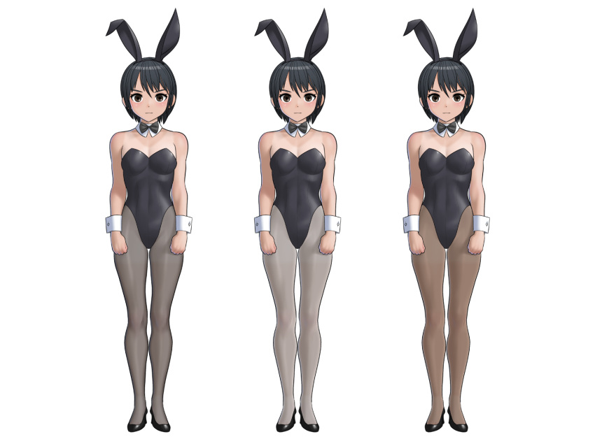 1girl, :|, animal_ears, bangs, black_footwear, black_hair, black_hairband, black_neckwear