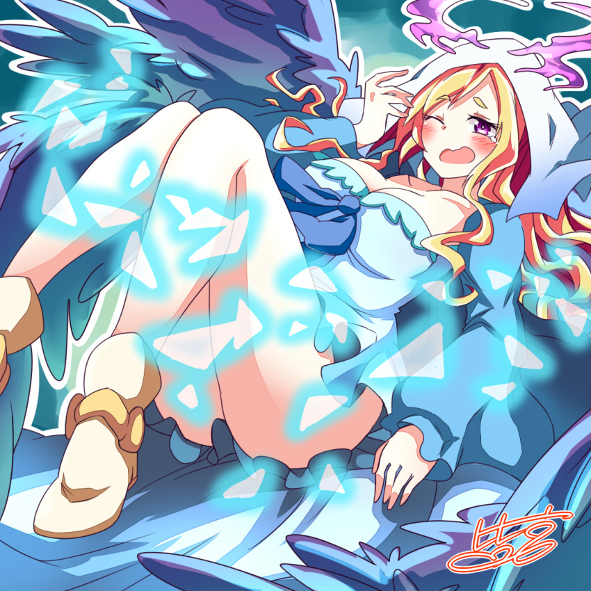 1girl, blonde_hair, breasts, collarbone, hair_ornament, halo, highres, himiya_jouzu