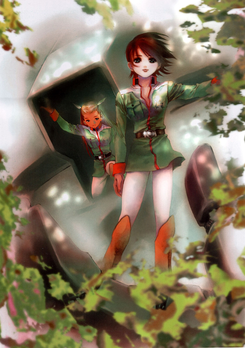 asuna_elmarit, blonde_hair, brown_eyes, brown_hair, ecole_du_ciel, gundam, highres, long_hair