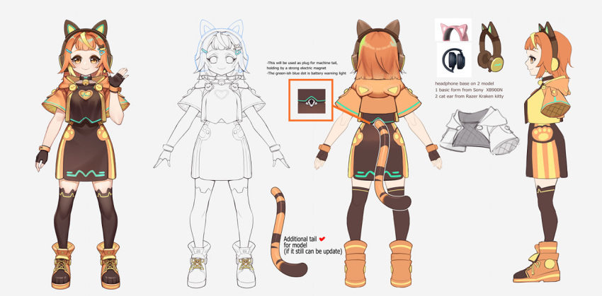 1girl, akatsuki_banmai, black_legwear, blonde_hair, brown_skirt, character_sheet, closed_mouth, concept_art