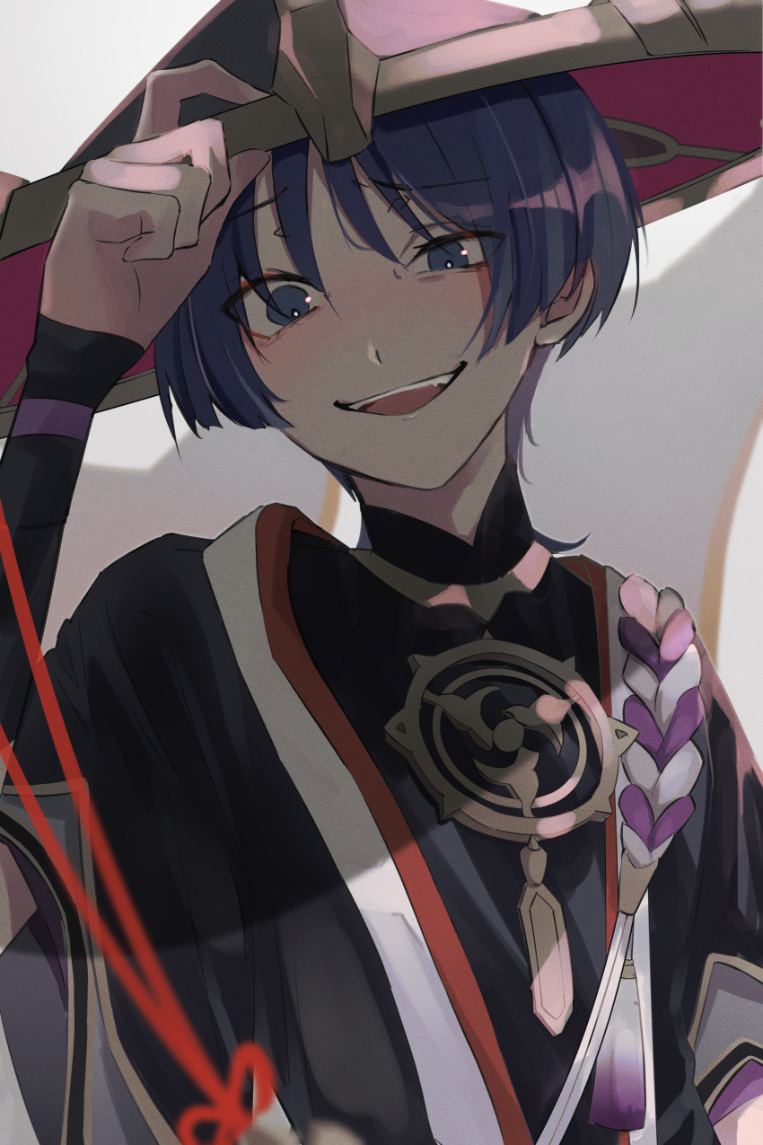 1boy, absurdres, blue_eyes, blue_hair, genshin_impact, hat, hat_tip, highres