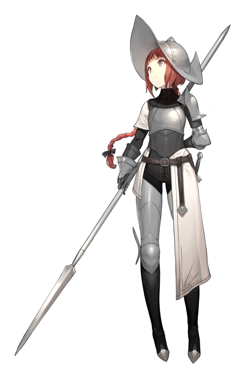 1girl, armor, belt, black_bow, bow, braid, breastplate, brown_belt
