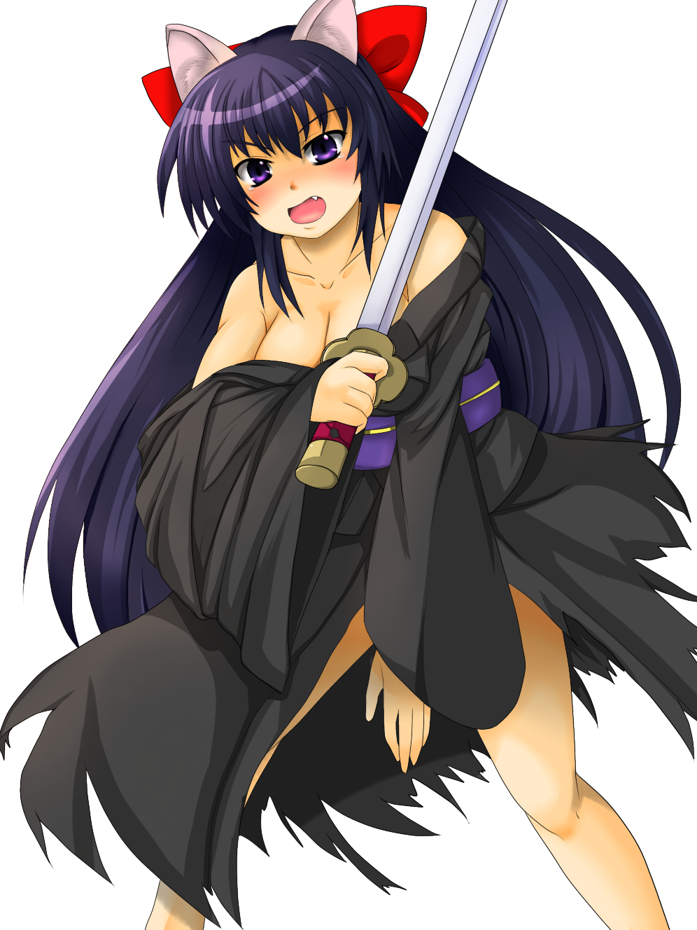 bad_id, blush, breasts, cat_ears, fang, hair_ribbon, highres, himari
