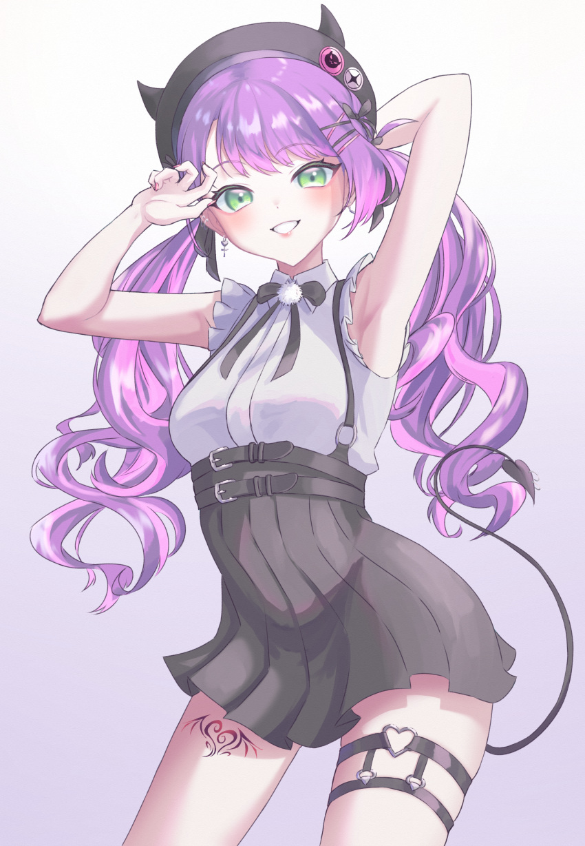 1girl, absurdres, armpit_peek, arms_behind_head, arms_up, bangs, beret, black_headwear