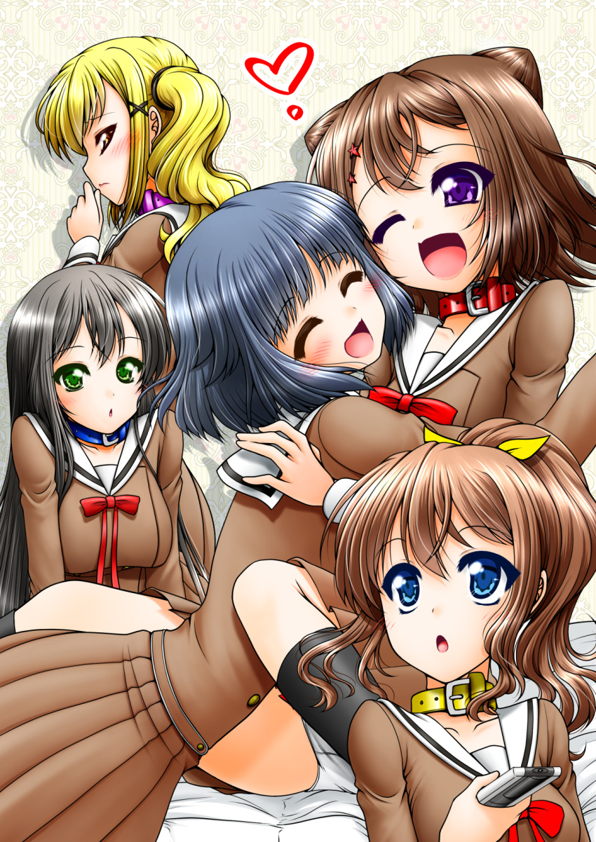 5girls, :d, ;d, ^_^, akanako, bang_dream!, bang_dream!_girls_band_party!, bangs