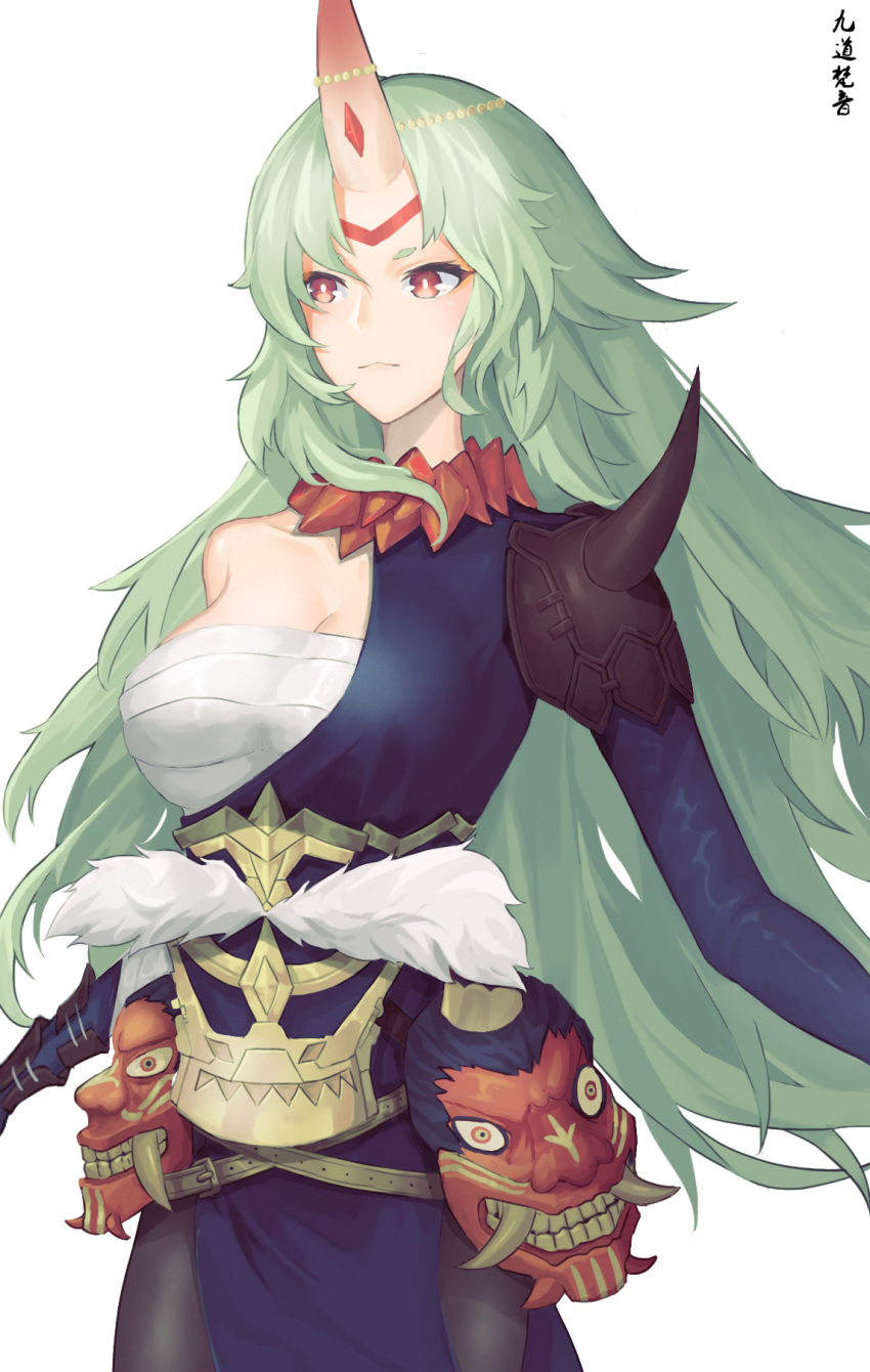 1girl, armor, character_request, closed_mouth, green_eyes, green_hair, highres, horns