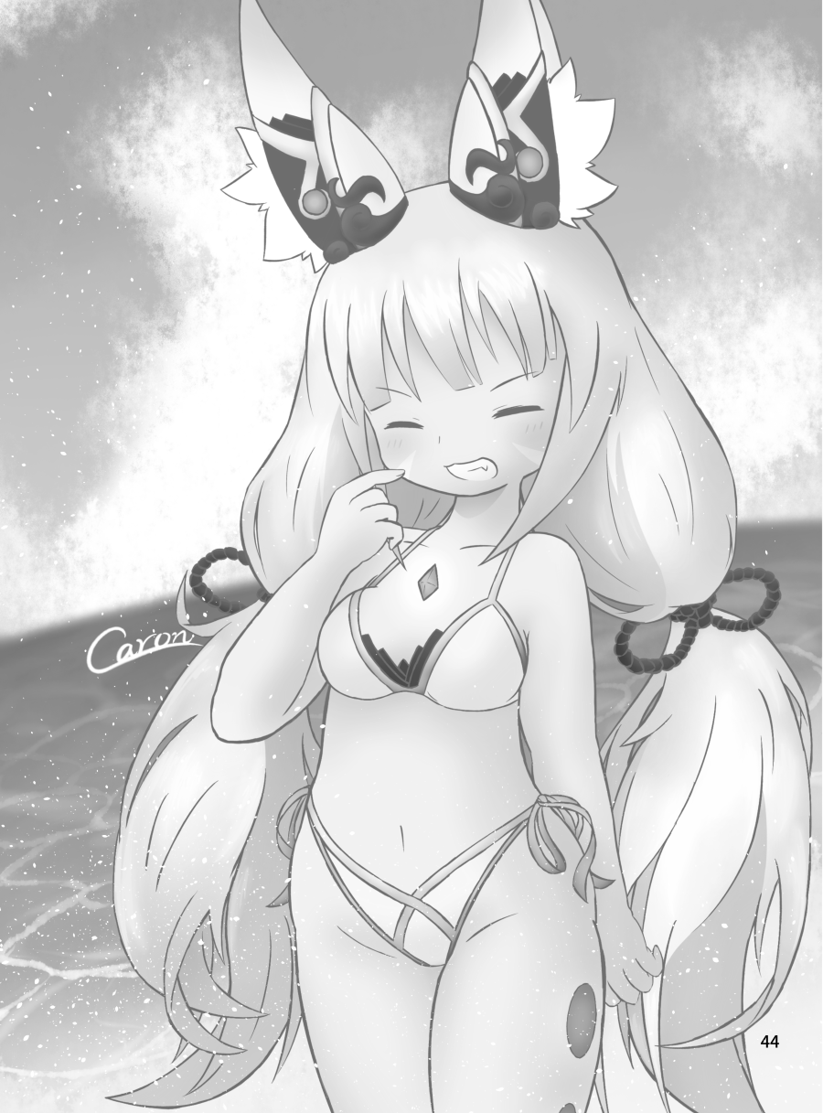 1girl, animal_ears, bikini, breasts, facial_mark, gurumin_(gurruguru), highres, long_hair