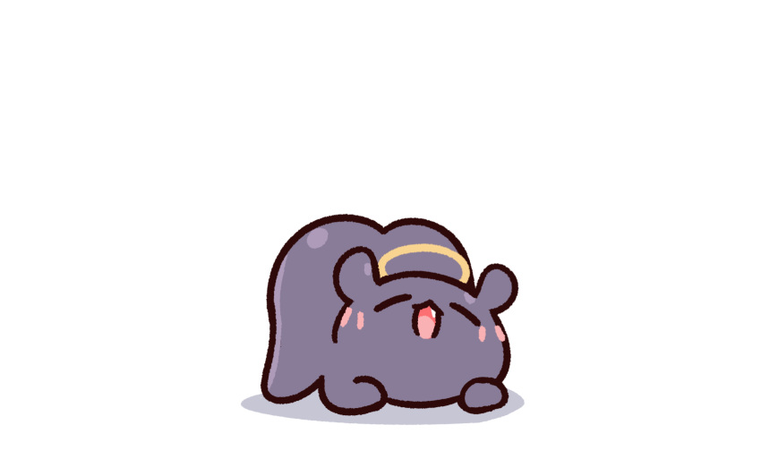 1other, :3, =_=, ass, blush, chibi, chroneco, closed_eyes, dogeza, fang, halo, head_on_own_shoulder, highres, hololive, hololive_english, jack-o'_challenge, looking_up, no_humans, open_mouth, shiny, shiny_skin, simple_background, smile, tako_(ninomae_ina'nis), top-down_bottom-up, white_background