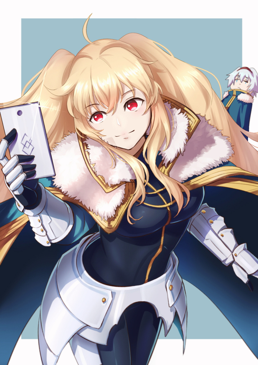 2girls, anne_bonny_(fate), armor, blonde_hair, breasts, cosplay, fate/grand_order, fate_(series)