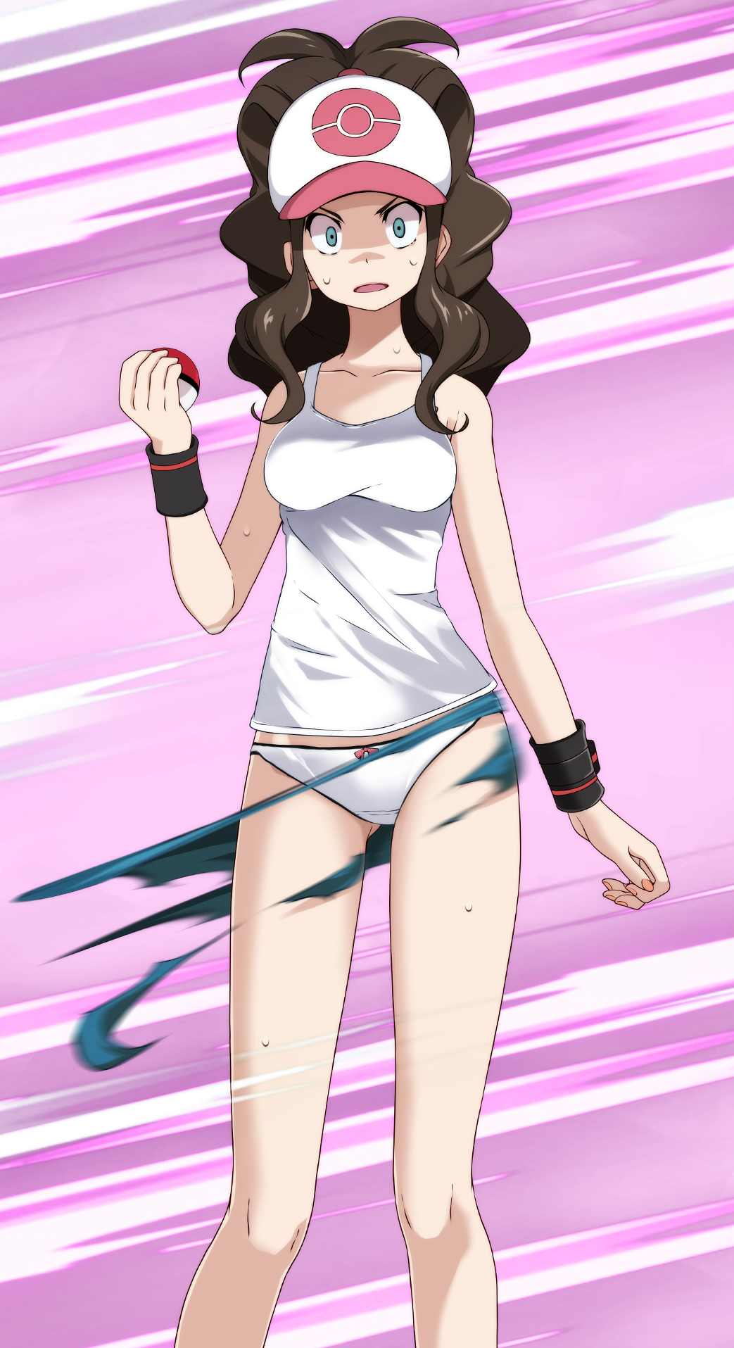 1girl, aqua_eyes, baseball_cap, breasts, brown_hair, collarbone, hat, highres