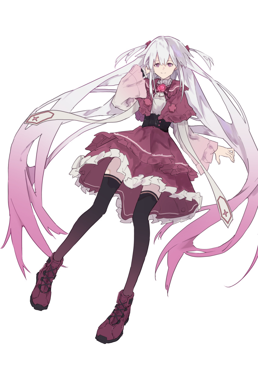 1girl, bow, bowtie, collar, cross, dress, frilled_dress, frilled_sleeves