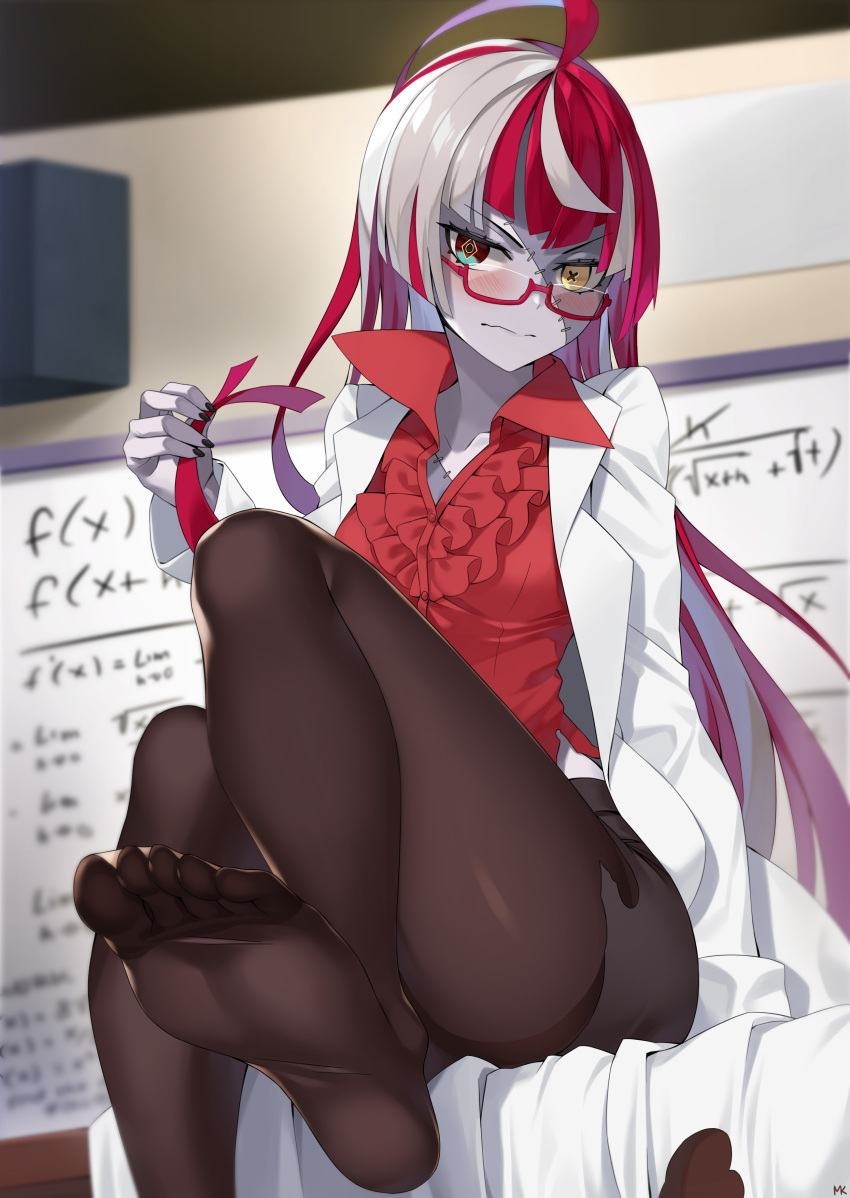 1girl, absurdres, ahoge, alternate_costume, alternate_hairstyle, bespectacled, blurry, blush