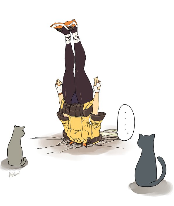 1girl, ashiomi_masato, black_legwear, breasts, cat, fingerless_gloves, gloves, guilty_gear