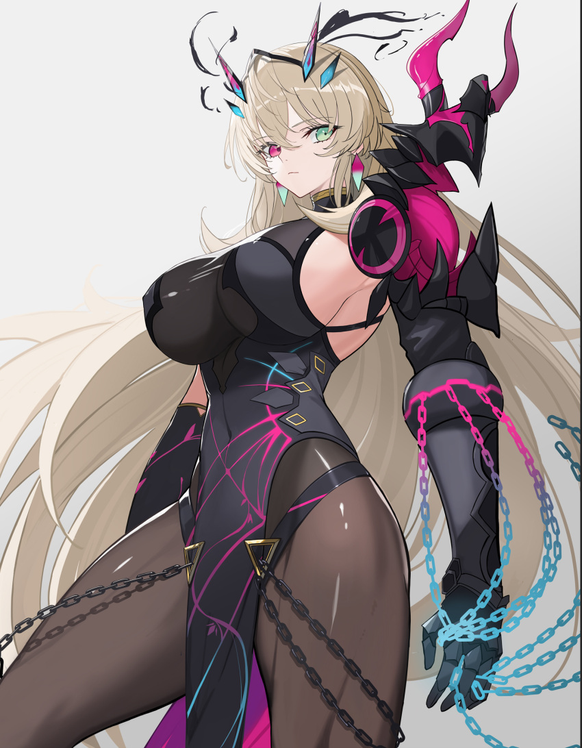 1girl, armor, bangs, bare_shoulders, black_dress, black_gloves, blonde_hair, breasts