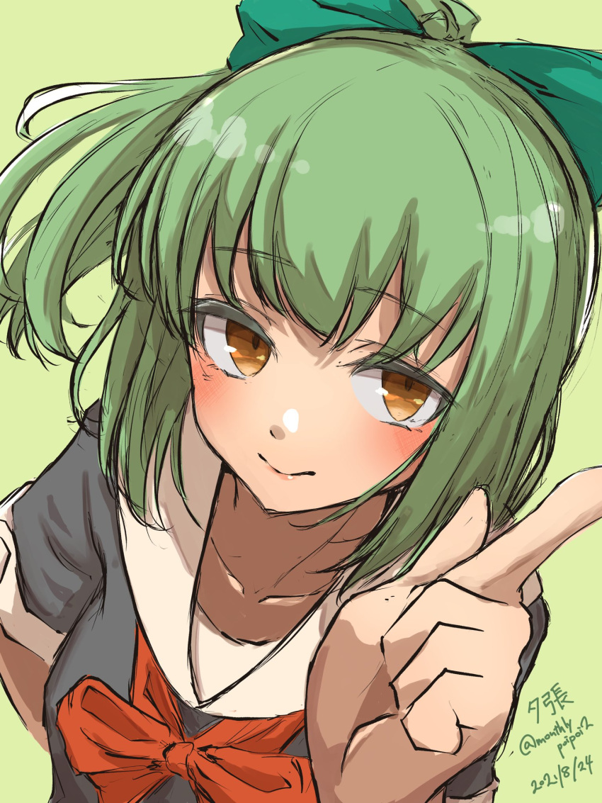 1girl, beige_sailor_collar, bow, bowtie, brown_eyes, character_name, commentary_request, dated