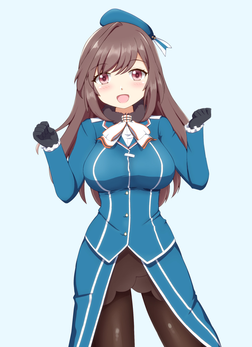 alternate_costume, ascot, atago_(kancolle), atago_(kancolle)_(cosplay), beret, black_gloves, black_legwear, black_skirt