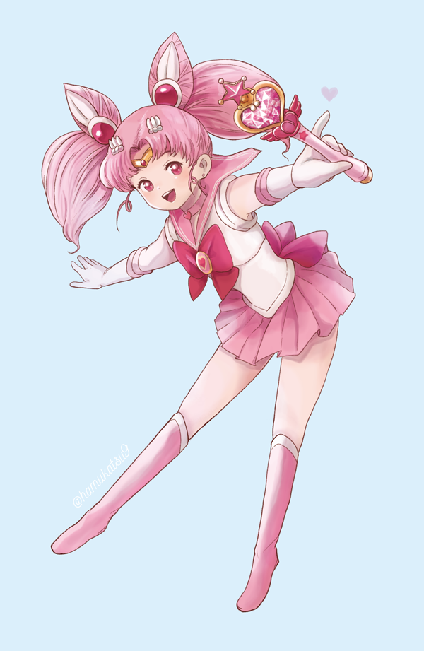 1girl, bishoujo_senshi_sailor_moon, bow, chibi_usa, choker, earrings, gloves, hair_cones