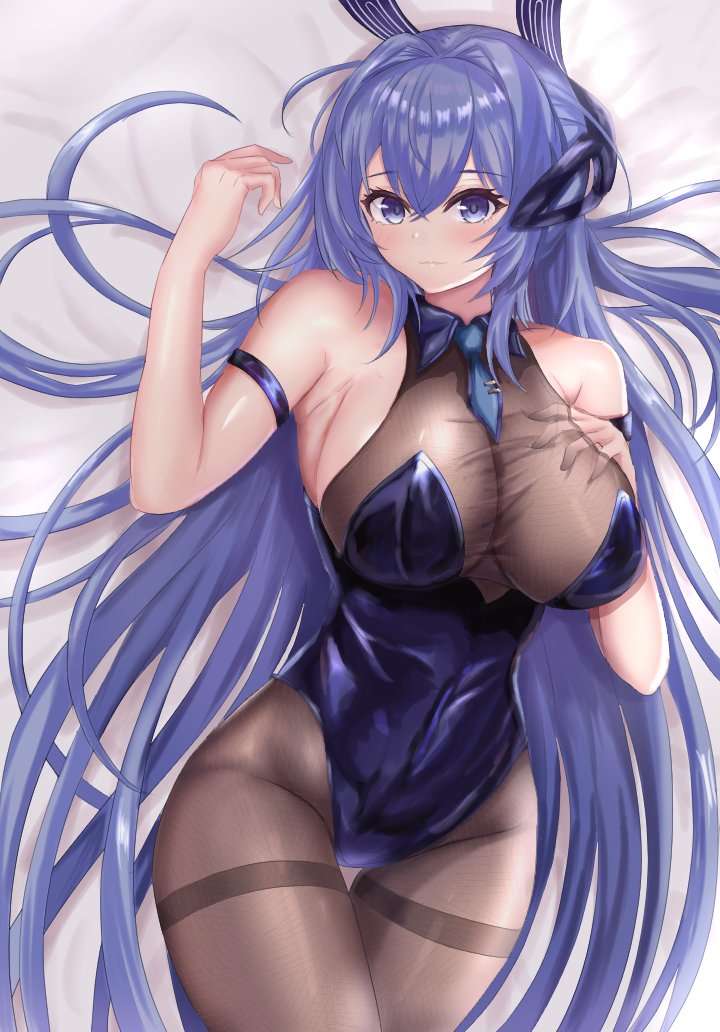 1girl, absurdly_long_hair, ana_(vvvvor), animal_ears, arm_strap, azur_lane, bare_shoulders, bodystocking