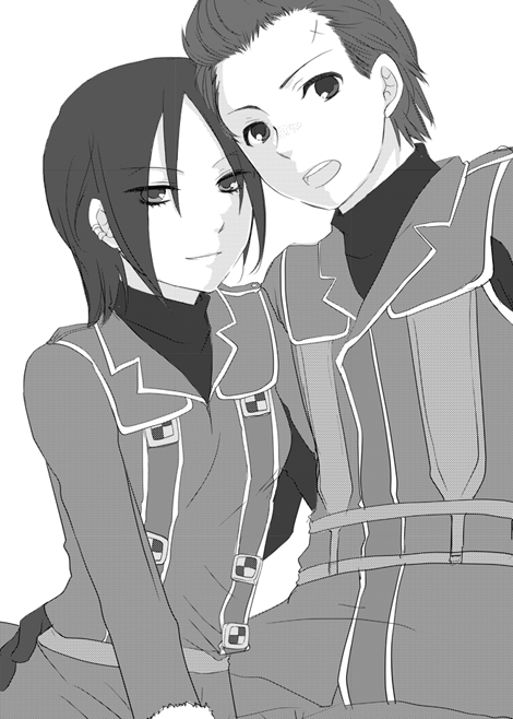 couple, female, homer_peron, jane_turner, male, military_uniform, mino_haru, monochrome