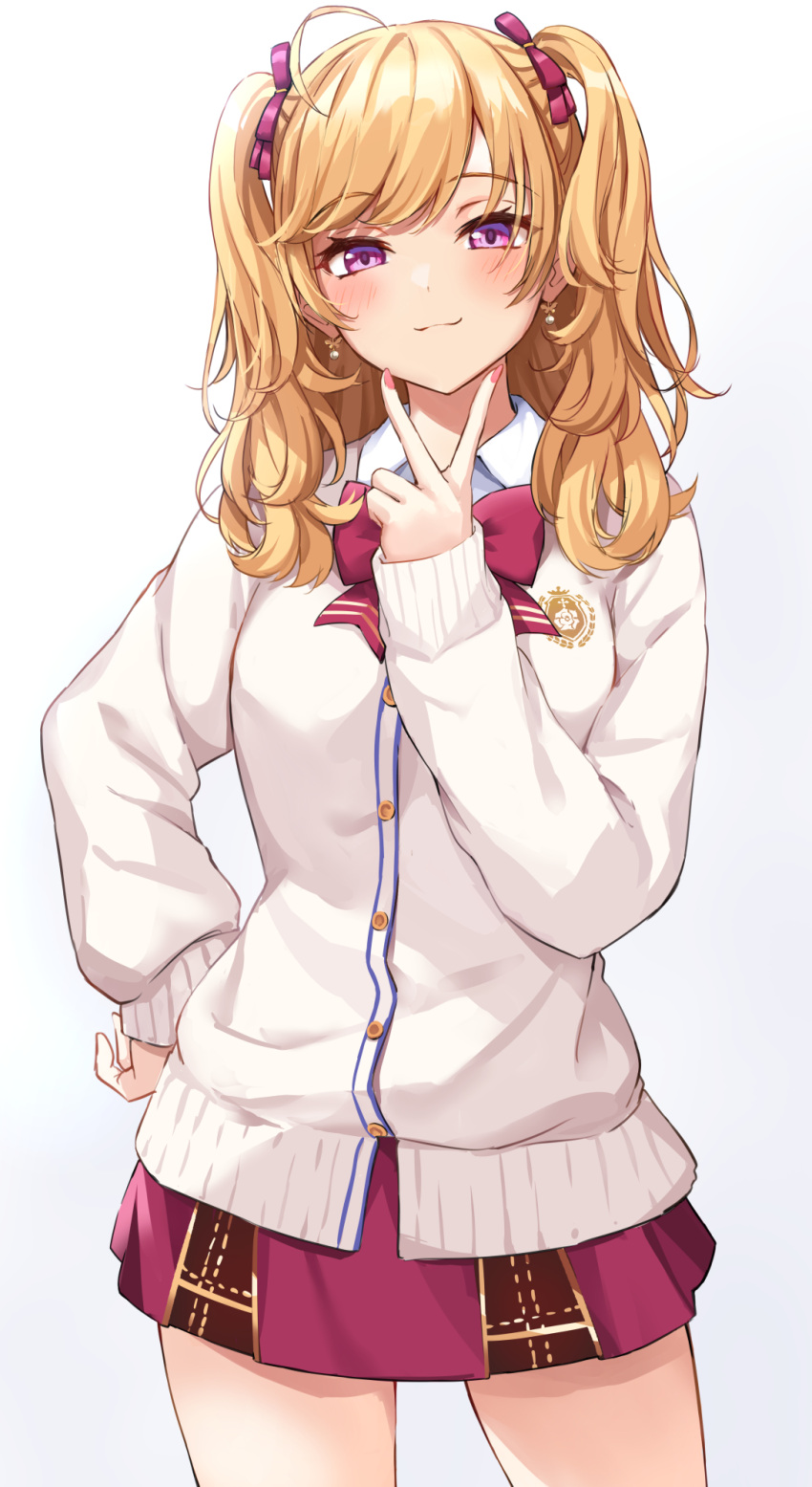 1girl, blonde_hair, highres, kakutasu, looking_at_viewer, nijisanji, skirt, smile