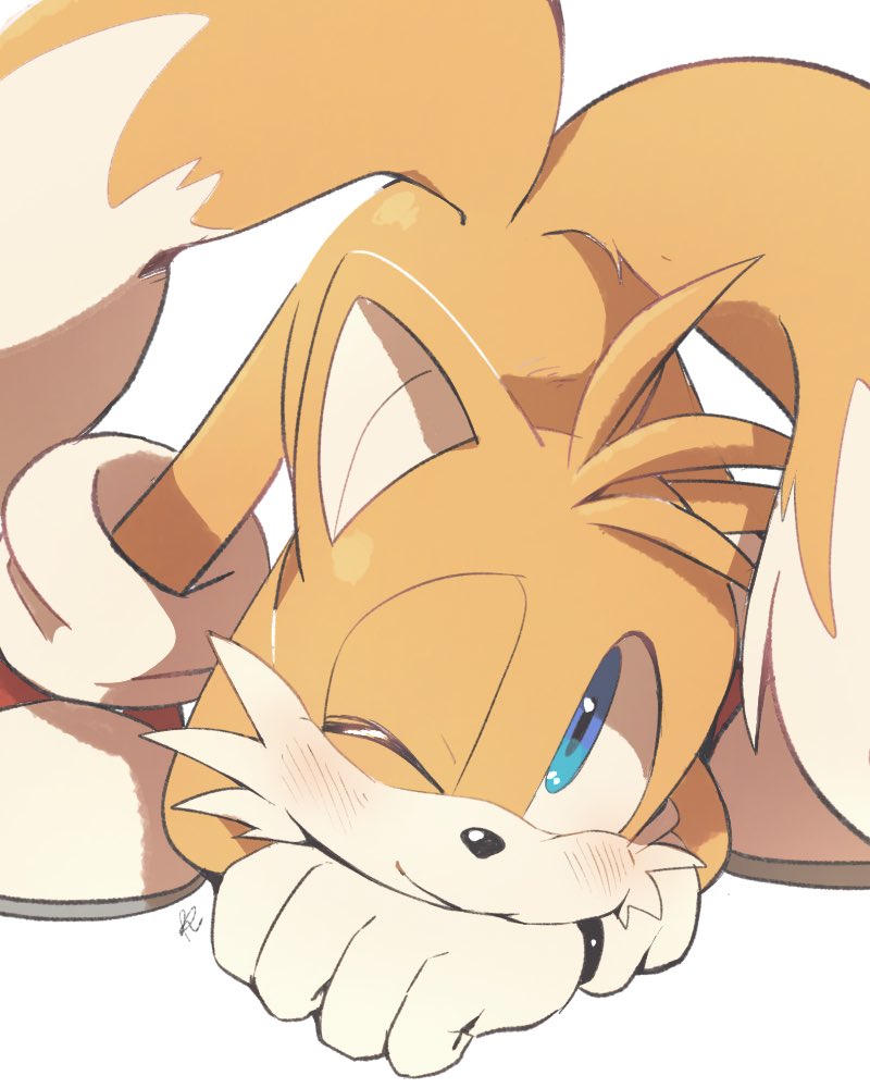 blue_eyes, button_nose, commentary, cub, flexible, fox_boy, furry, furry_male, gloves, hands_on_ground, jack-o'_challenge, looking_at_viewer, male_focus, meme, misuta710, one_eye_closed, orange_fur, shoes, sneakers, solo, sonic_(series), spread_legs, tails_(sonic), top-down_bottom-up, white_background, wide_spread_legs