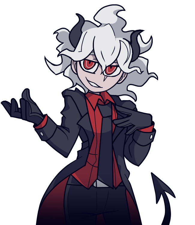 1boy, bangs, beelzebub_(helltaker), beelzebub_(helltaker)_(cosplay), bini_(xocolatl_501), black_gloves, black_horns, black_jacket