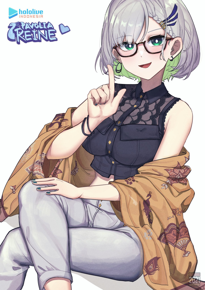 1girl, akaharuu, bangs, blush, breasts, collared_shirt, colored_inner_hair, cropped_shirt